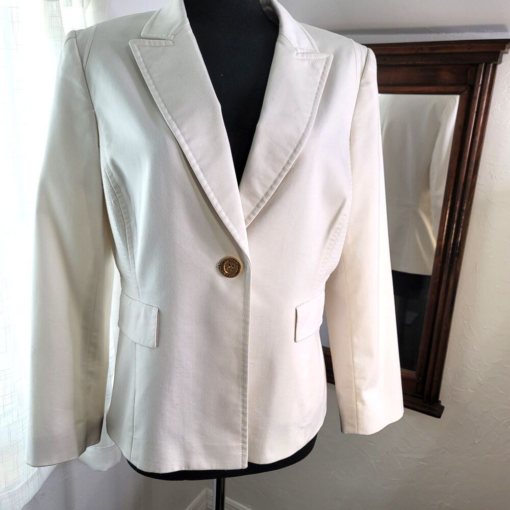 Tahari Arthur S. Levine Petite Ivory One Button Blazer Jacket 12P Career Classic